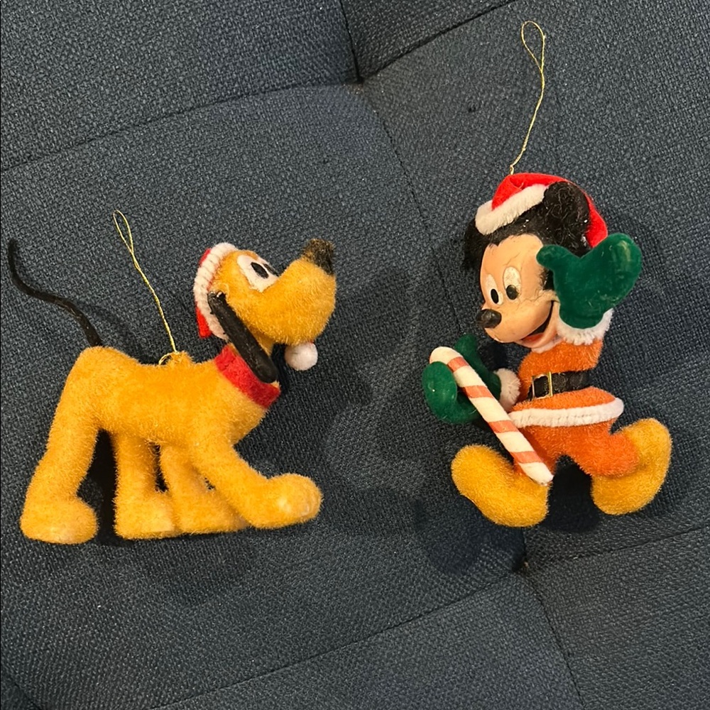 Vintage Disney Mickey Mouse and Pluto Christmas Ornaments felt flocked